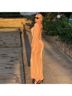 Tie-wrap Empire Waist Bandage Long Sleeve Dresses