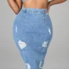 Ripped High-waisted Bodycon Denim Skirts