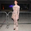 Striped See Through Turtleneck Fitted Trouser Sets