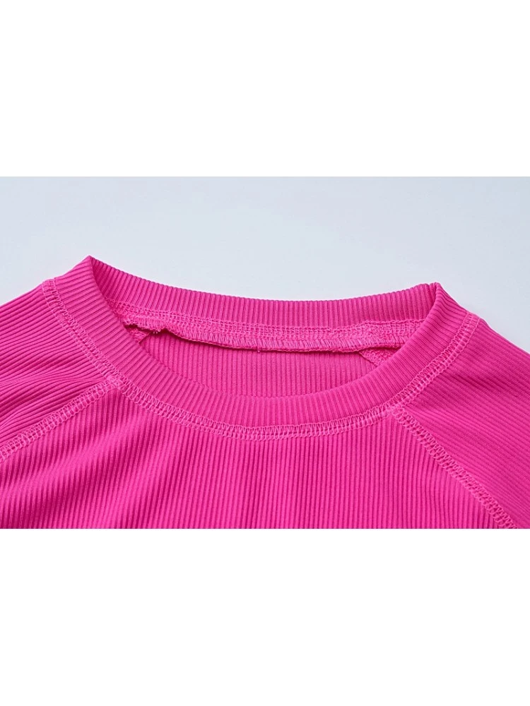 Letter Embroidery Round Neck Slim Trouser Sets - Image 6