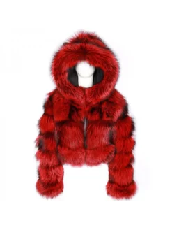 Patchwork Hooded Faux Fur Coat