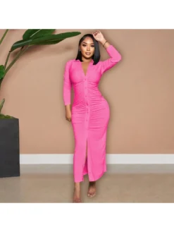 Ruched Long Sleeve Fitted Maxi Dresses