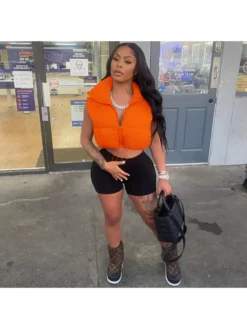 Drawstring Sleeveless Cropped Padded Vest