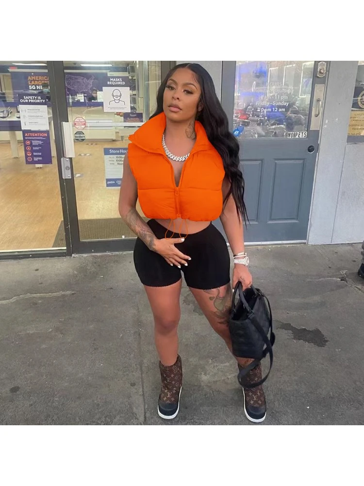 Drawstring Sleeveless Cropped Padded Vest