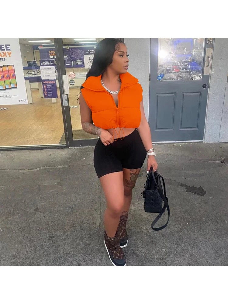 Drawstring Sleeveless Cropped Padded Vest - Image 2