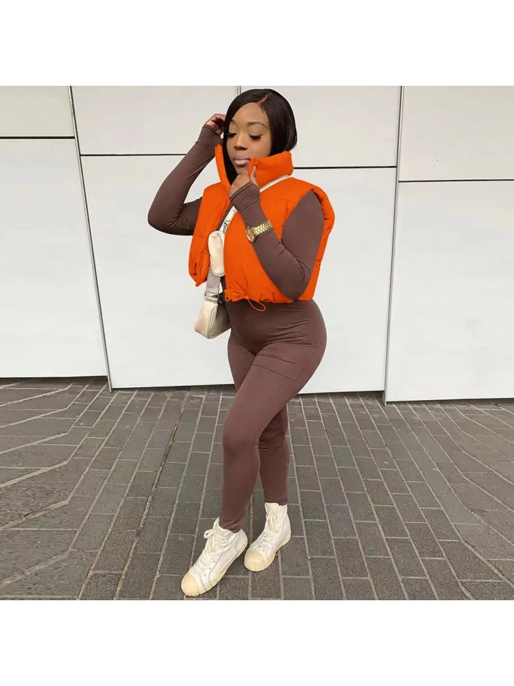 Drawstring Sleeveless Cropped Padded Vest - Image 3