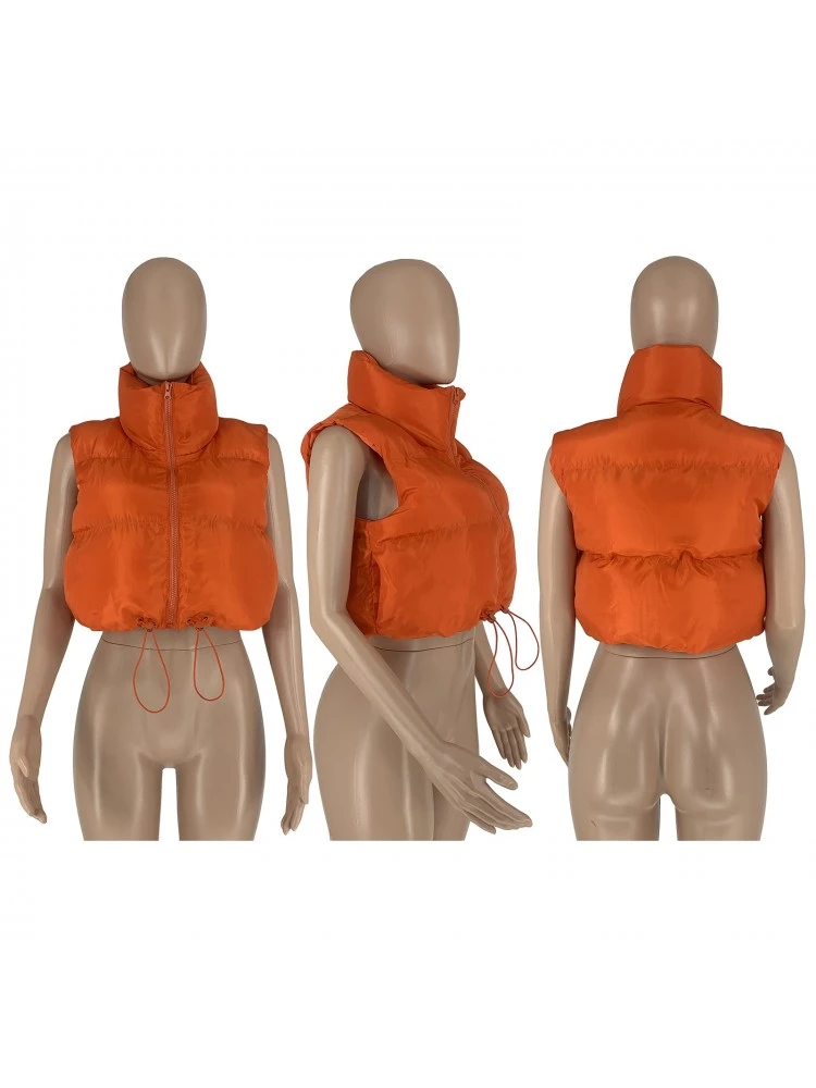 Drawstring Sleeveless Cropped Padded Vest - Image 4