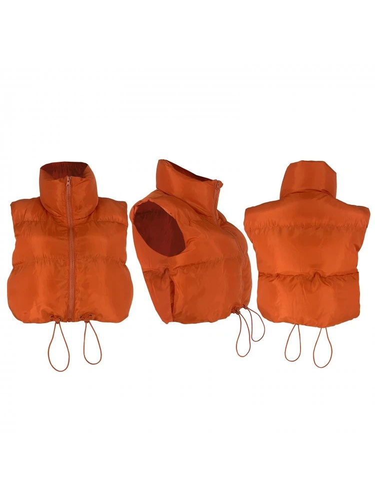 Drawstring Sleeveless Cropped Padded Vest - Image 5