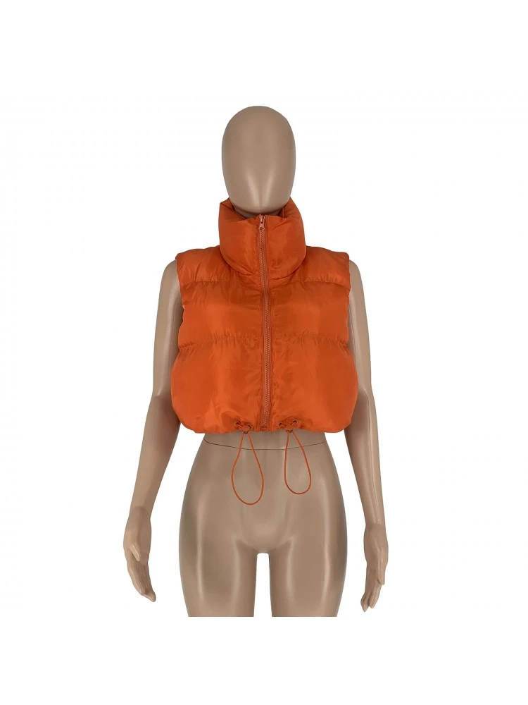 Drawstring Sleeveless Cropped Padded Vest - Image 6