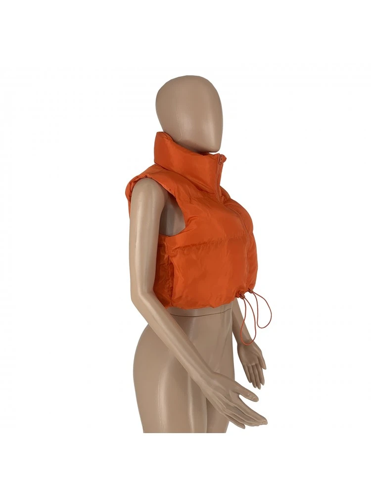 Drawstring Sleeveless Cropped Padded Vest - Image 7