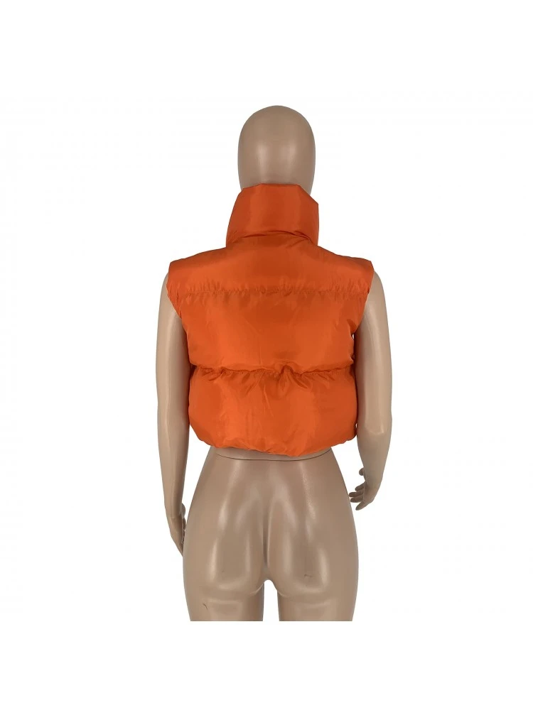 Drawstring Sleeveless Cropped Padded Vest - Image 8