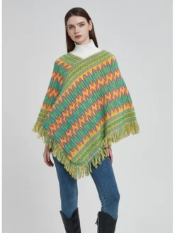 Tie Dye V Neck Draped Shawls