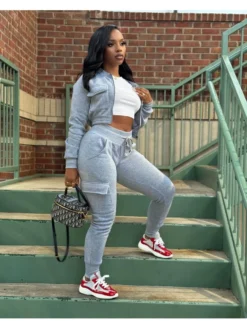 Patchwork Velvet Cargo Trouser Sets