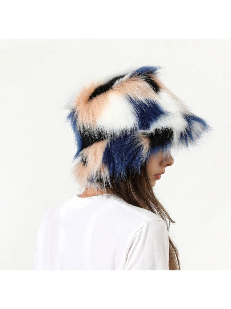 Colorblock Faux Fur Winter Hat - Image 3
