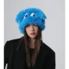 Solid Color Plush Fitted Dog Eyes Hats