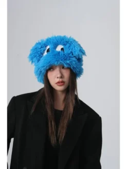 Solid Color Plush Fitted Dog Eyes Hats