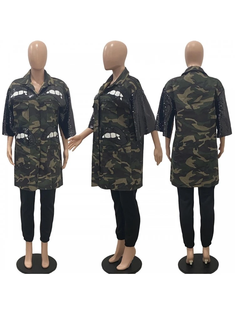 Lips Short Sleeve Straight Camouflage Jackets - Image 2