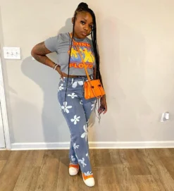 Fall Flowers Fashion Printing Straight Let Street