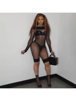 Off Shoulder See Through Fitted Rompers