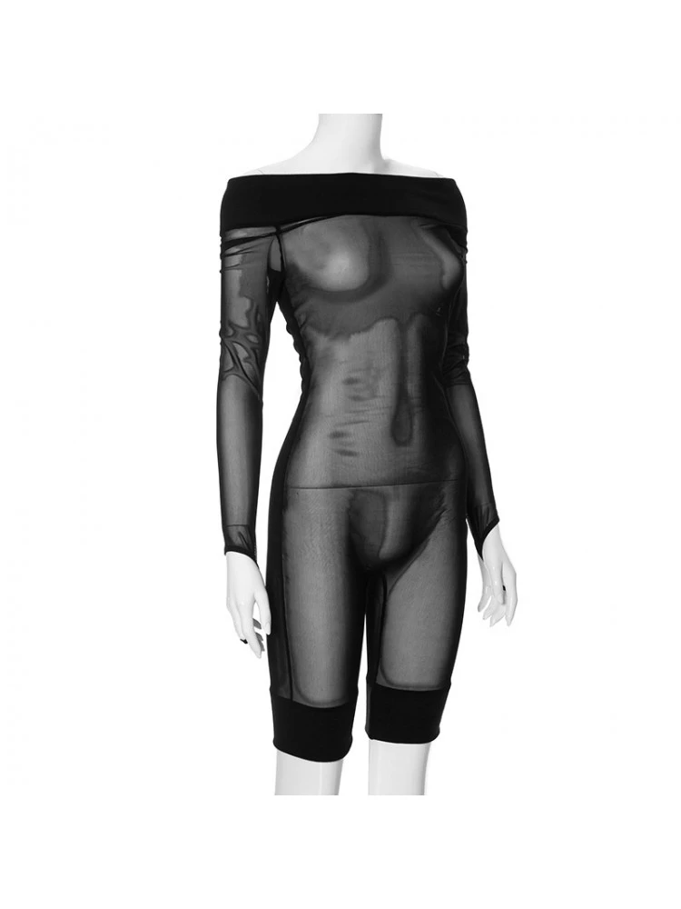 Off Shoulder See Through Fitted Rompers - Image 7