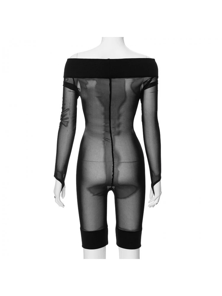 Off Shoulder See Through Fitted Rompers - Image 8