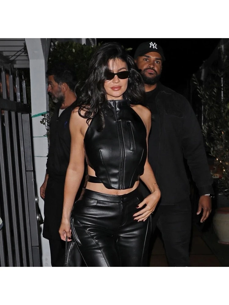 Halter Faux Leather Cardigan Tanks - Image 3