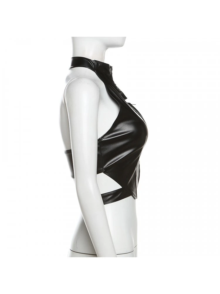 Halter Faux Leather Cardigan Tanks - Image 6