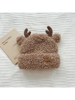 Letter Print Cozy Deer Horn Curled Edge Hat