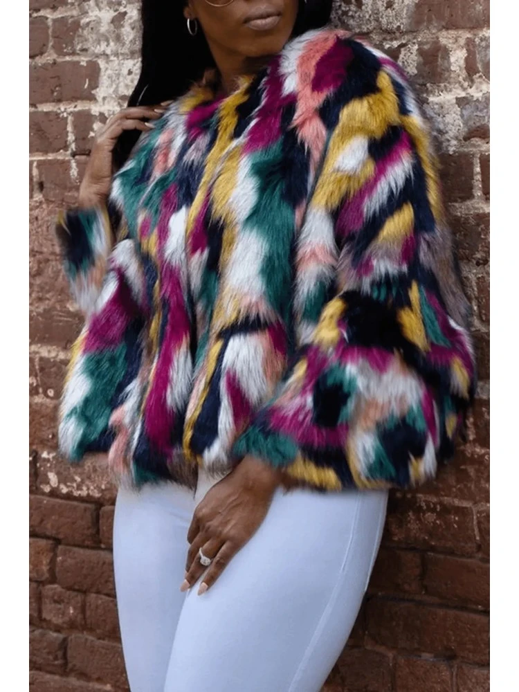 Color Matching Fur Long Sleeve Cardigan