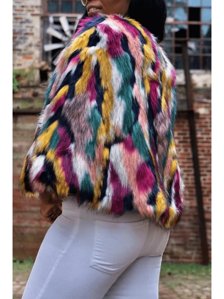 Color Matching Fur Long Sleeve Cardigan - Image 2