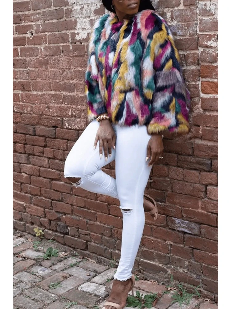 Color Matching Fur Long Sleeve Cardigan - Image 3