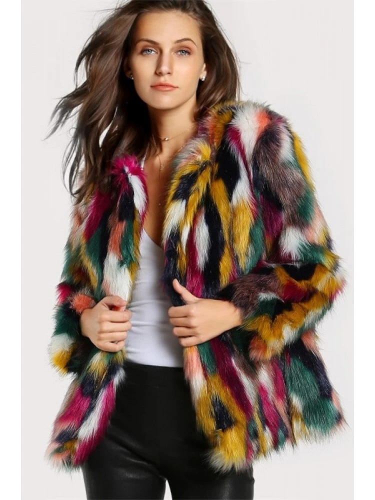 Color Matching Fur Long Sleeve Cardigan - Image 4