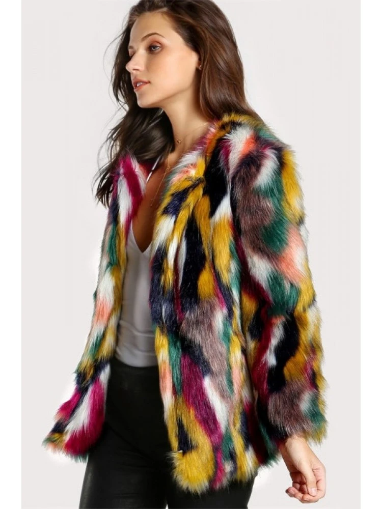 Color Matching Fur Long Sleeve Cardigan - Image 5