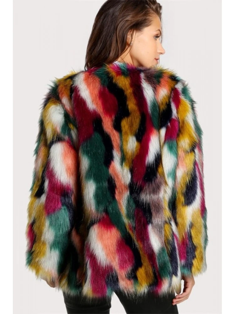 Color Matching Fur Long Sleeve Cardigan - Image 6