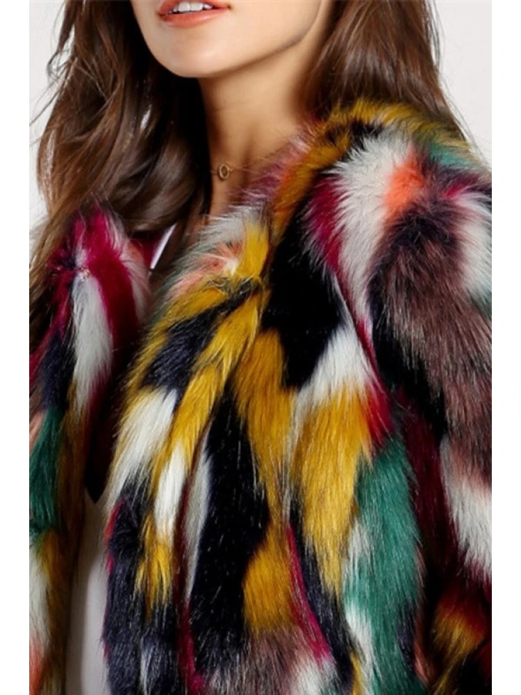Color Matching Fur Long Sleeve Cardigan - Image 7