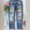 Colorblock Denim Mid-rise Straight Jeans