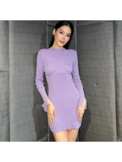 Solid Shiny Backless Fitted Mini Dress