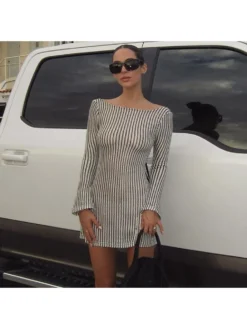 Striped Tie-wrap Backless Mini Dress