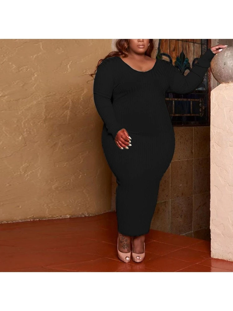 Solid Color Rib High Rise Maxi Dress - Image 2