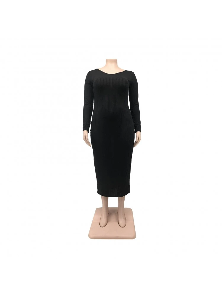 Solid Color Rib High Rise Maxi Dress - Image 4