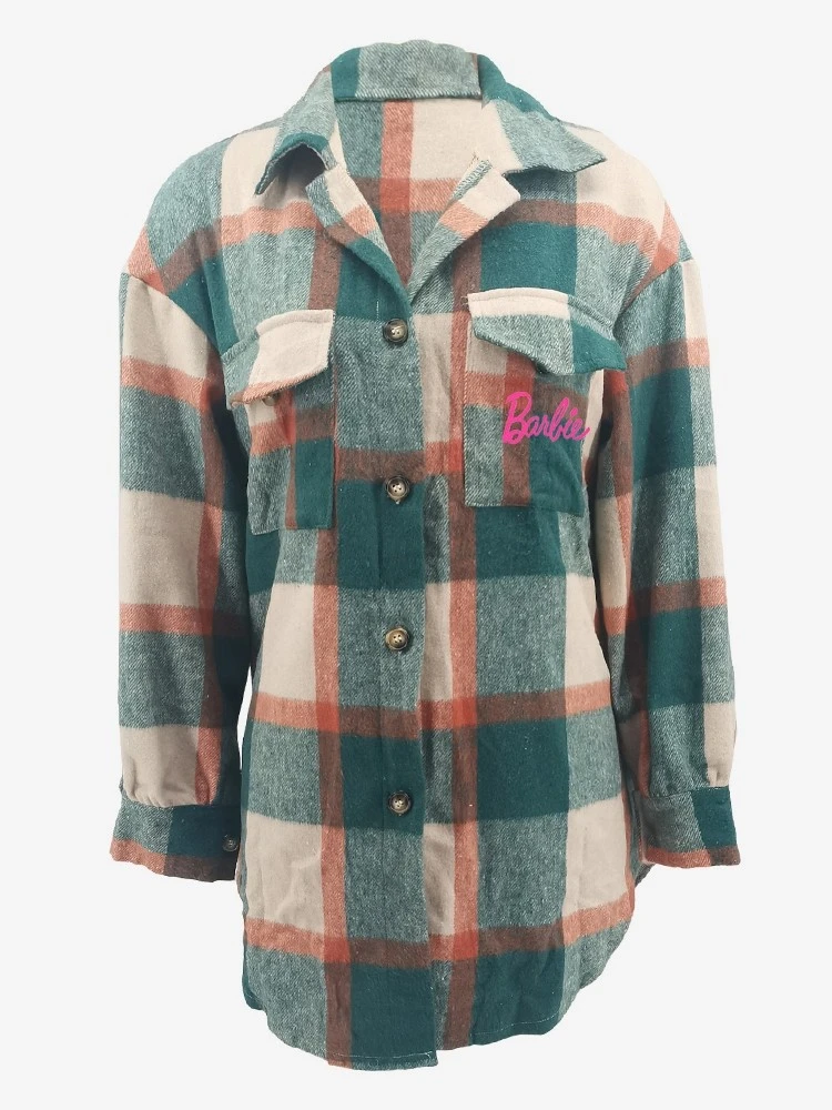 Letter Printed Plaid Buckle Tweed Blouses Coats - Image 4