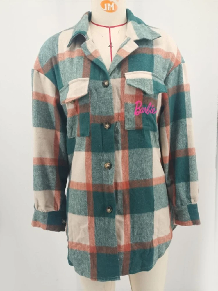 Letter Printed Plaid Buckle Tweed Blouses Coats - Image 5