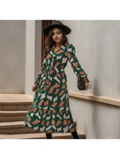 Geometric Pattern Swing A-line Dress