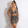 Embellished V Neck Cropped Tanks Skirt Sets