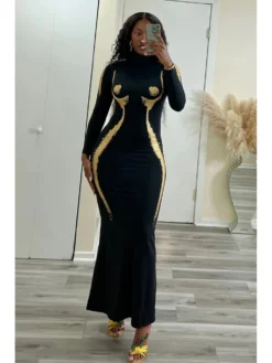 Metallic Colorblock Slim Maxi Dresses