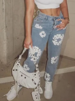Floral Printed Fitted Denim Jeans