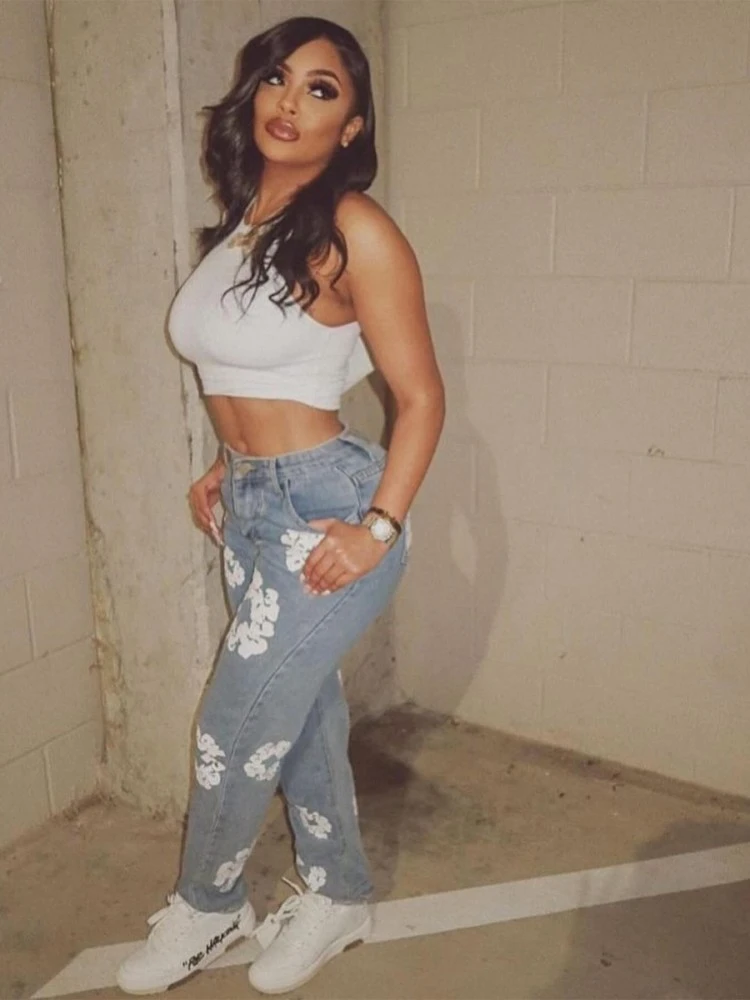 Floral Printed Fitted Denim Jeans - Image 3