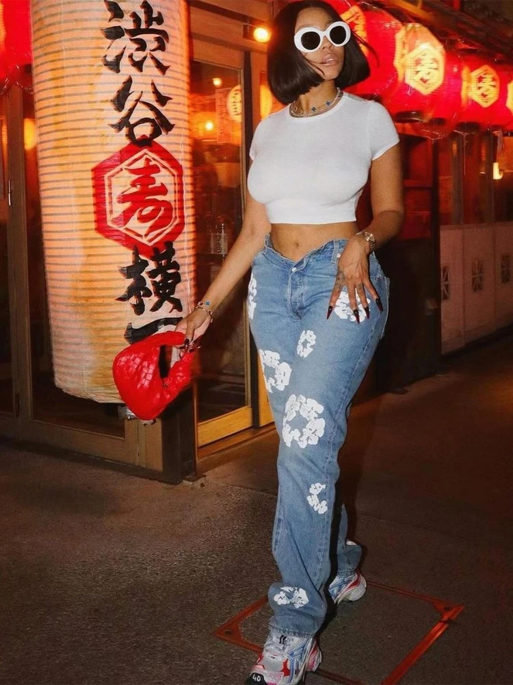 Floral Printed Fitted Denim Jeans - Image 7