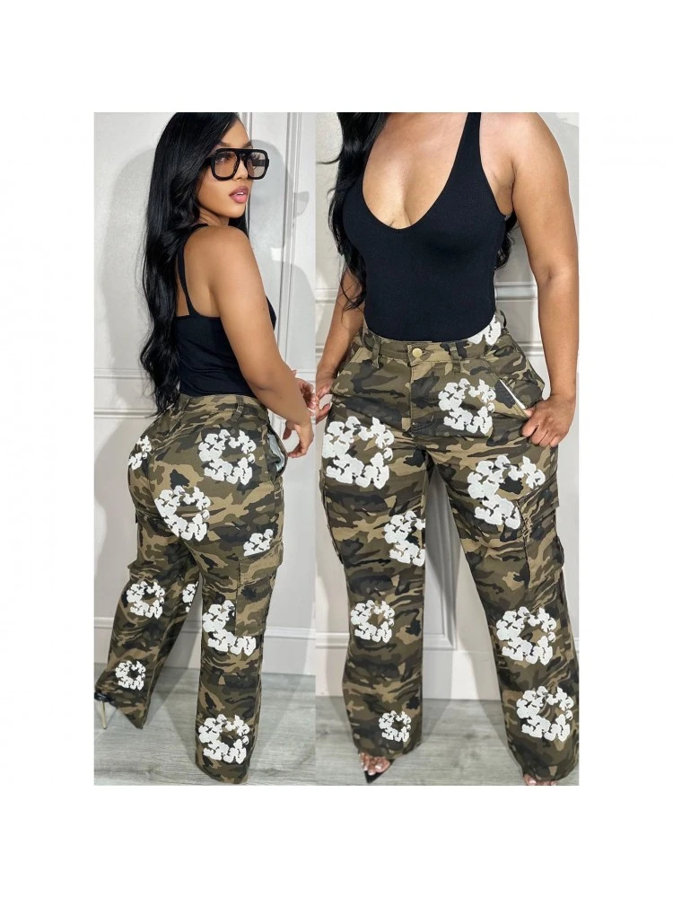 Camouflage Mid-rise Cargo Pants