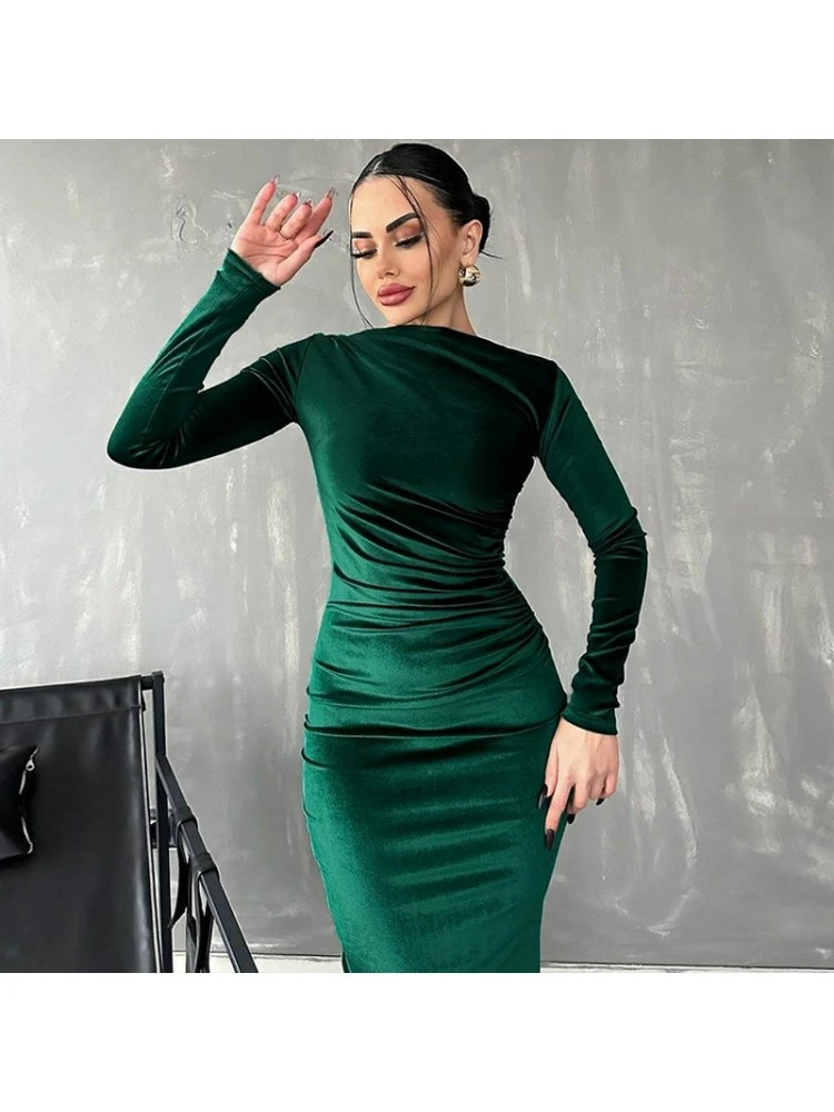 Ruched Mid-rise Slim Long Sleeves Dress